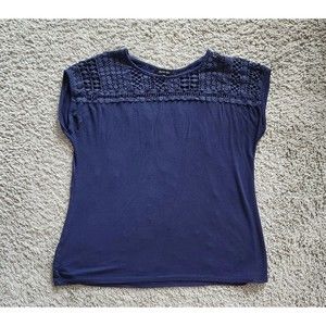 Verve Ami Womens Blue Design Shirt Top Blouse Short Sleeve Size Petite Medium